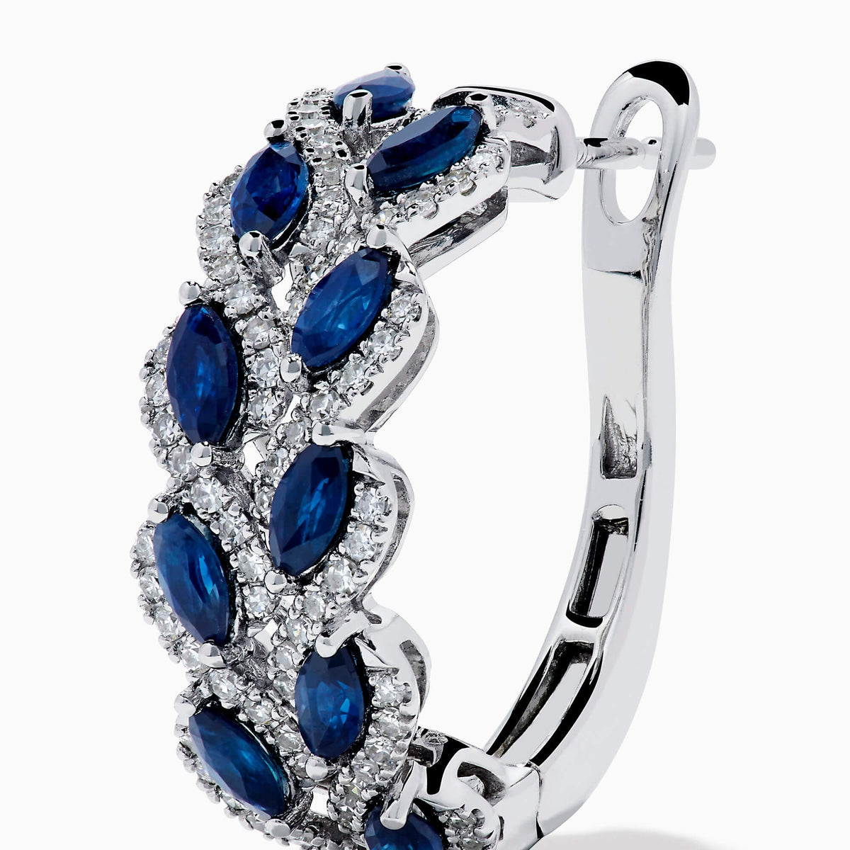 Leaf Motif Marquise Cut Blue Sapphire Hoop Earrings For Women