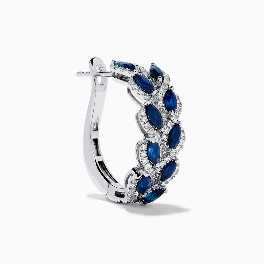 Leaf Motif Marquise Cut Blue Sapphire Hoop Earrings For Women