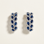 Leaf Motif Marquise Cut Blue Sapphire Hoop Earrings For Women