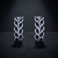 Leaf Motif Marquise Cut Blue Sapphire Hoop Earrings For Women