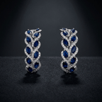 Leaf Motif Marquise Cut Blue Sapphire Hoop Earrings For Women