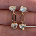 Unique Design Yellow Gold Bezel Heart Cut White Sapphire Link Drop Earrings For Women