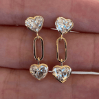 Unique Design Yellow Gold Bezel Heart Cut White Sapphire Link Drop Earrings For Women