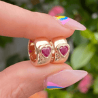 Classic Yellow Gold Bezel Solitaire Heart Cut Ruby Sapphire Hoop Earrings For Women