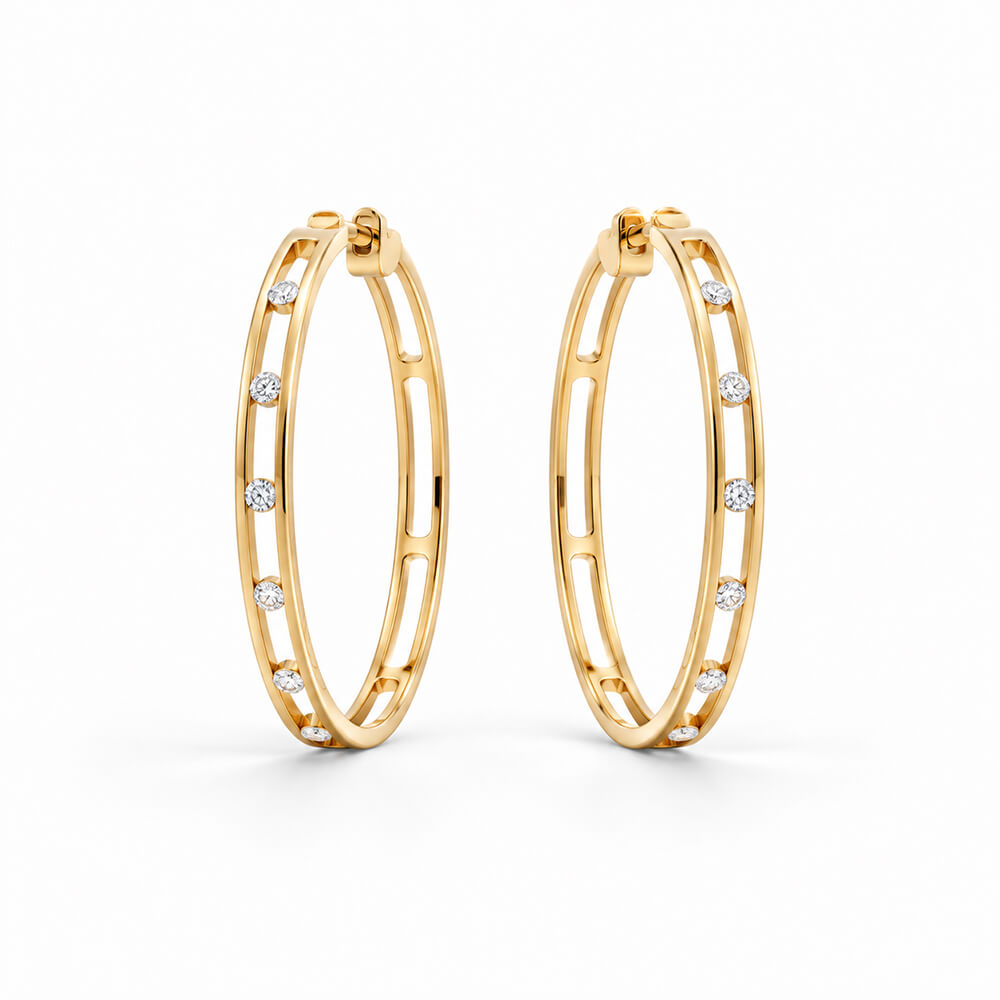 Luxury Jewelry Classic Channel Setting Round Cut White Sapphire Hoop Earrings For Women