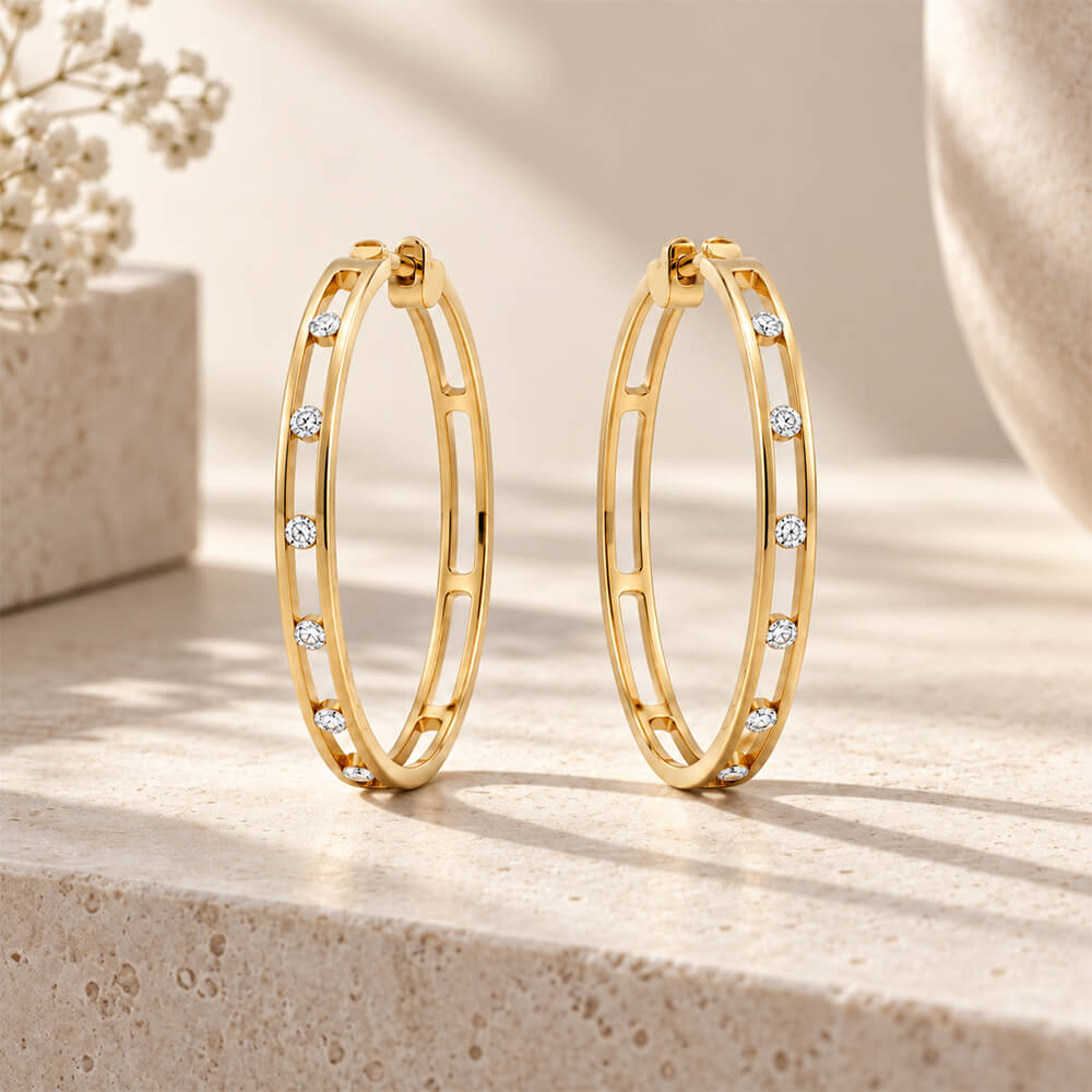 Luxury Jewelry Classic Channel Setting Round Cut White Sapphire Hoop Earrings For Women