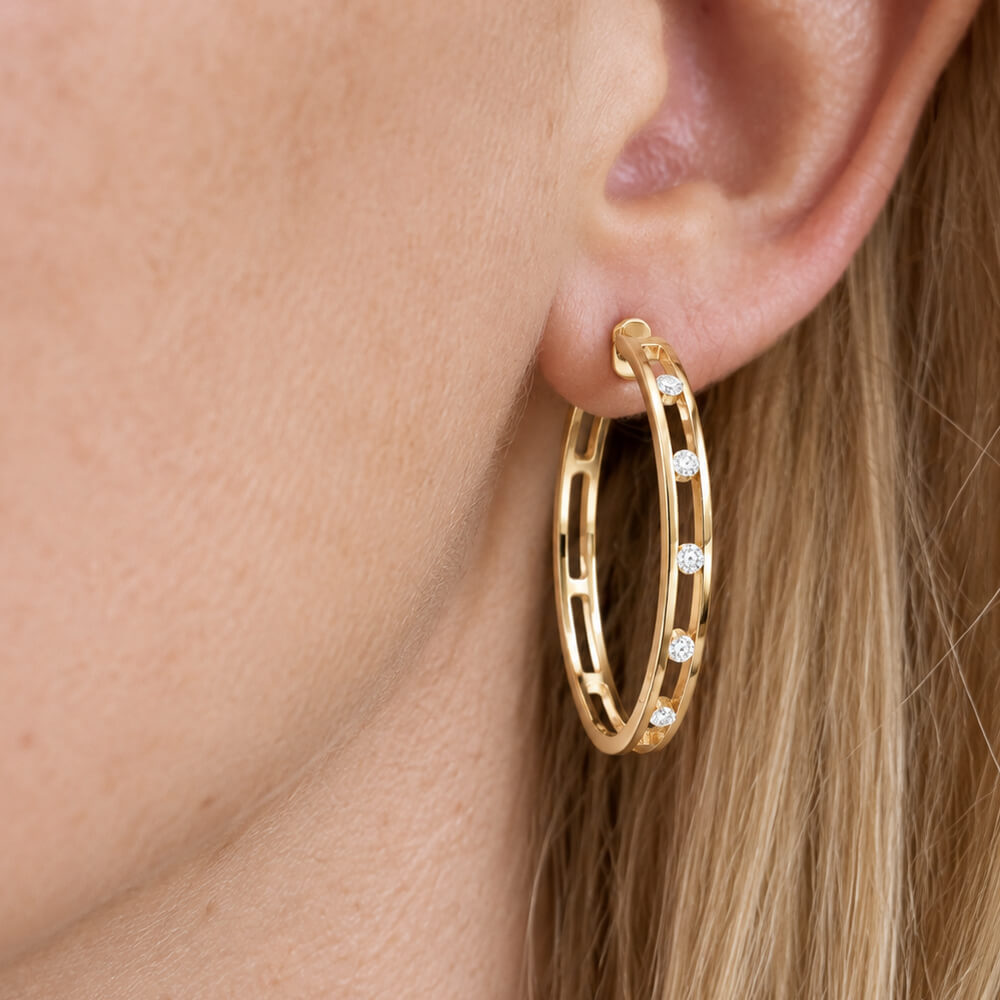Luxury Jewelry Classic Channel Setting Round Cut White Sapphire Hoop Earrings For Women