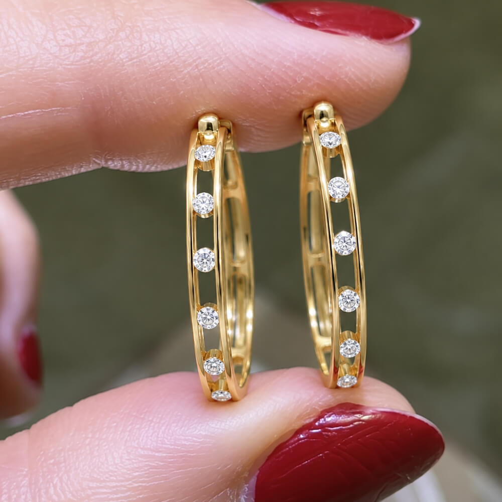 Luxury Jewelry Classic Channel Setting Round Cut White Sapphire Hoop Earrings For Women
