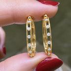 Luxury Jewelry Classic Channel Setting Round Cut White Sapphire Hoop Earrings For Women