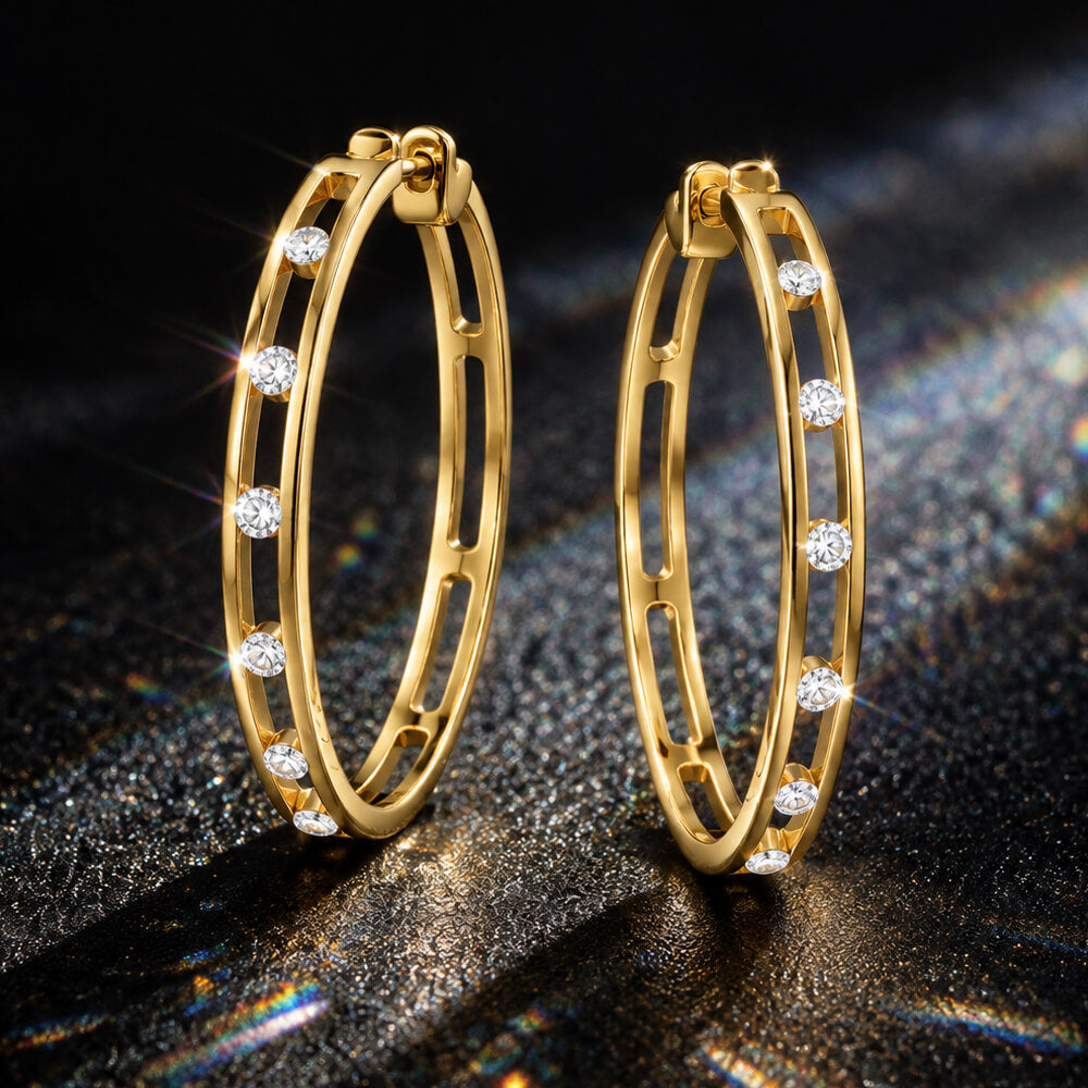 Luxury Jewelry Classic Channel Setting Round Cut White Sapphire Hoop Earrings For Women