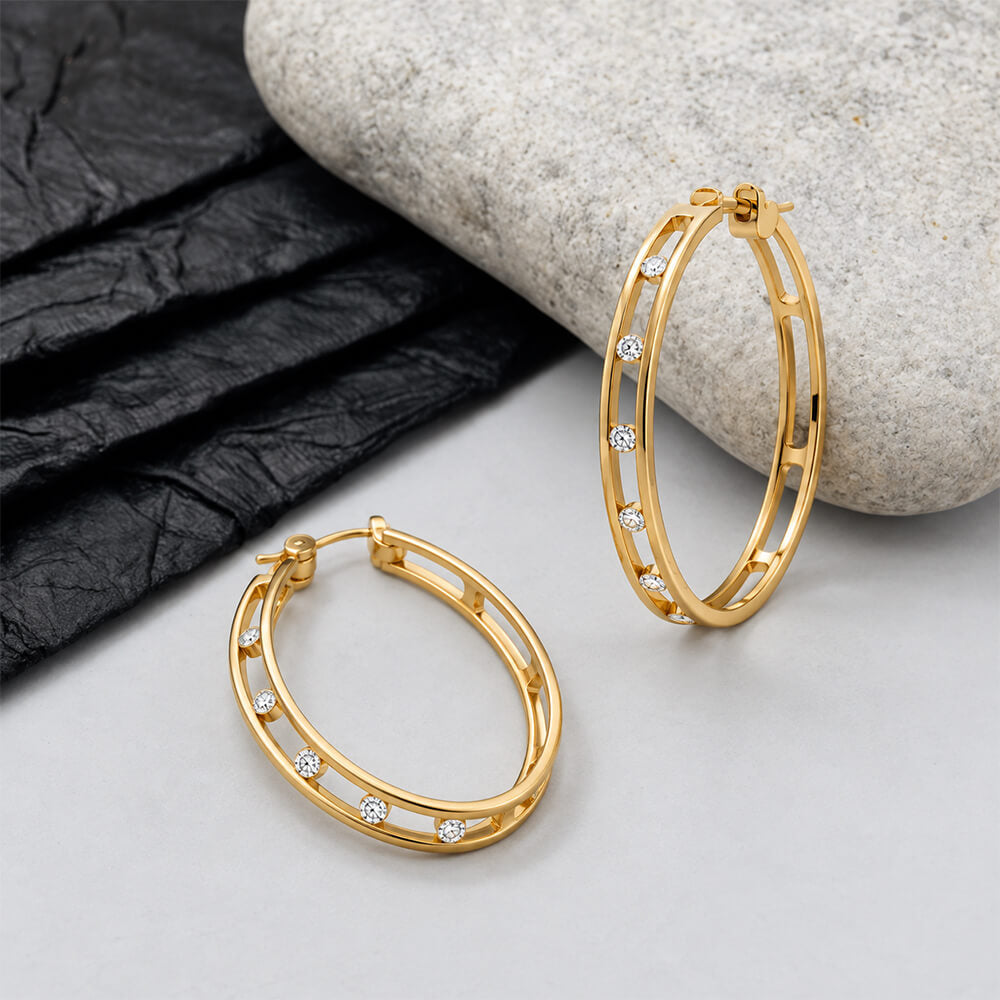 Luxury Jewelry Classic Channel Setting Round Cut White Sapphire Hoop Earrings For Women