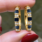 Luxury Jewelry Vintage Vertical Channel Baguette & Round Cut Blue & White Sapphire Hoop Earring For Women