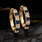 Luxury Jewelry Vintage Vertical Channel Baguette & Round Cut Blue & White Sapphire Hoop Earring For Women