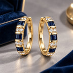 Luxury Jewelry Vintage Vertical Channel Baguette & Round Cut Blue & White Sapphire Hoop Earring For Women