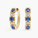 Fashion Yellow Gold Oval Cut Blue Sapphire Hoop Earring For Women
