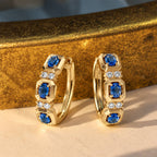 Fashion Yellow Gold Oval Cut Blue Sapphire Hoop Earring For Women