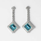 Luxury Jewelry Halo Emerald Cut Aquamarine Sapphire Drop Earrings