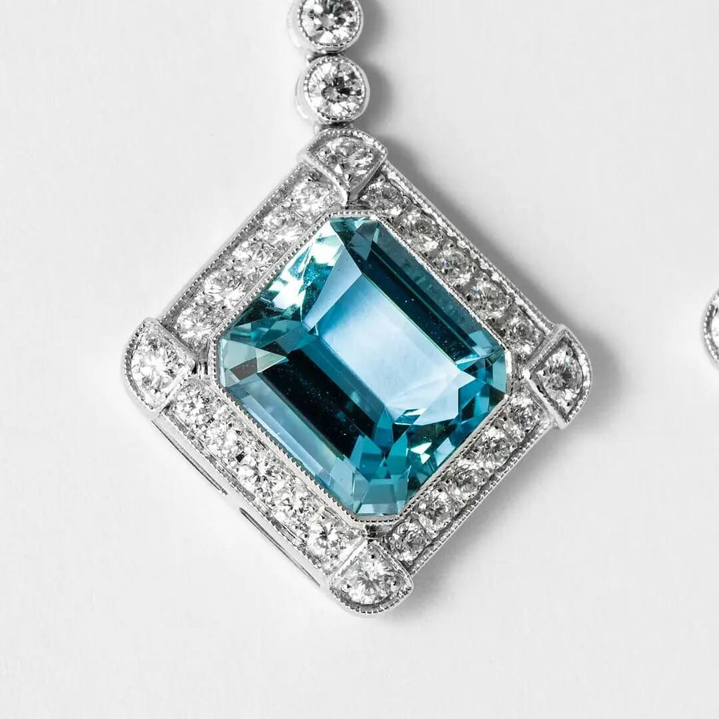 Luxury Jewelry Halo Emerald Cut Aquamarine Sapphire Drop Earrings