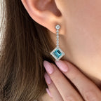 Luxury Jewelry Halo Emerald Cut Aquamarine Sapphire Drop Earrings
