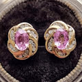 Vintage Yellow Gold Oval Cut Pink Sapphire Stud Earrings For Women