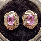 Vintage Yellow Gold Oval Cut Pink Sapphire Stud Earrings For Women