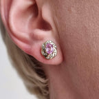 Vintage Yellow Gold Oval Cut Pink Sapphire Stud Earrings For Women