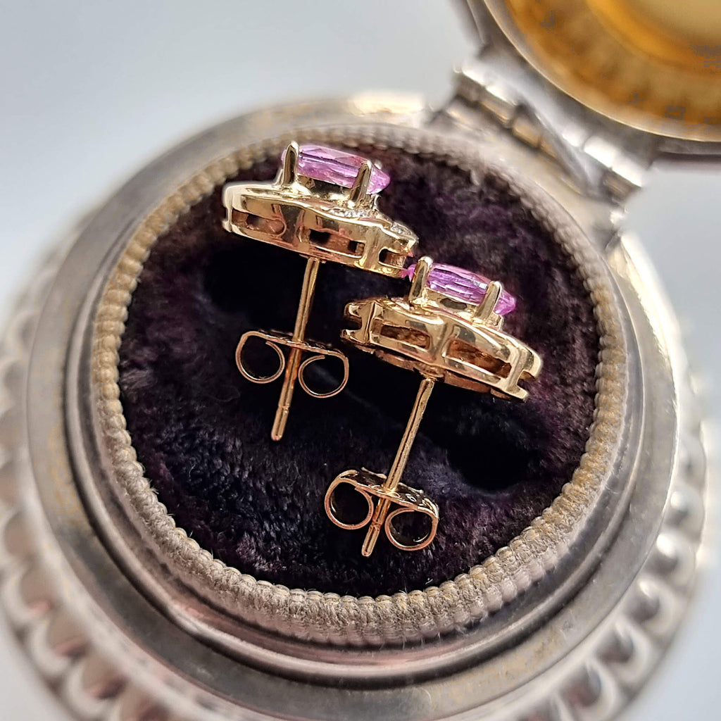 Vintage Yellow Gold Oval Cut Pink Sapphire Stud Earrings For Women