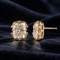 Unique Design Yellow Gold Cushion Cut White Sapphire Stud Earrings For Women