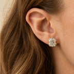Unique Design Yellow Gold Cushion Cut White Sapphire Stud Earrings For Women