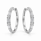Luxury Jewelry Baguette & Round Cut White Sapphire Hoop Earrings For Women