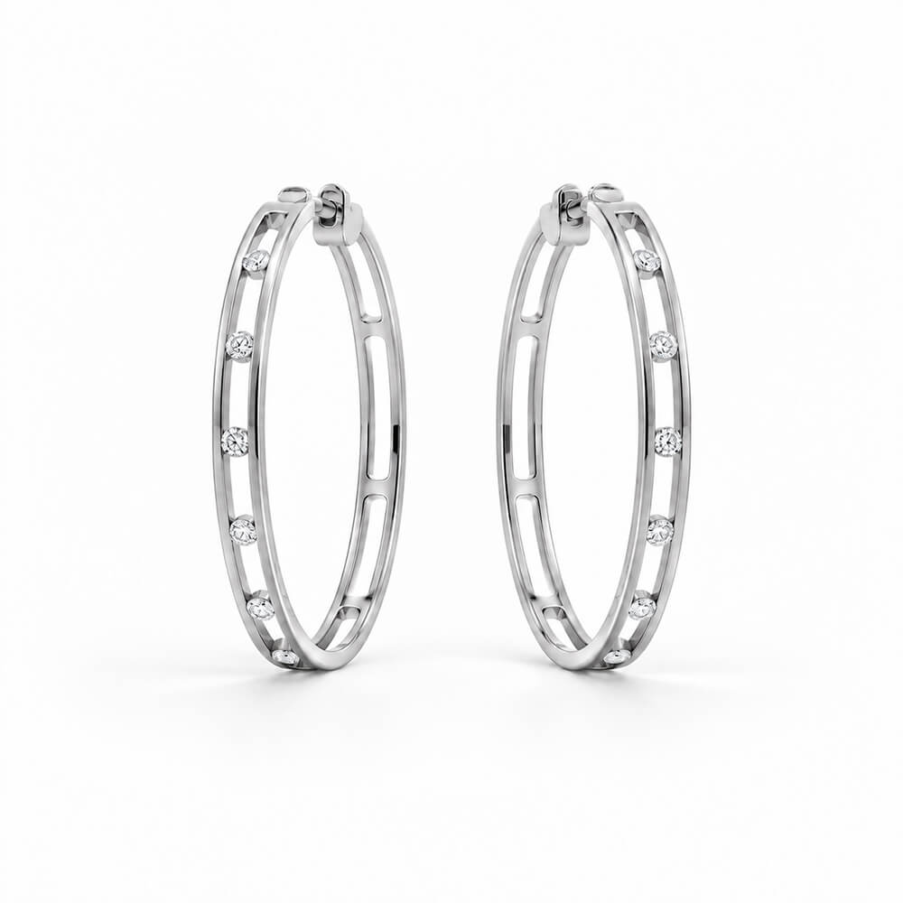 Unique Design Channel Setting Round Cut White Sapphire Hoop Earrings For Women