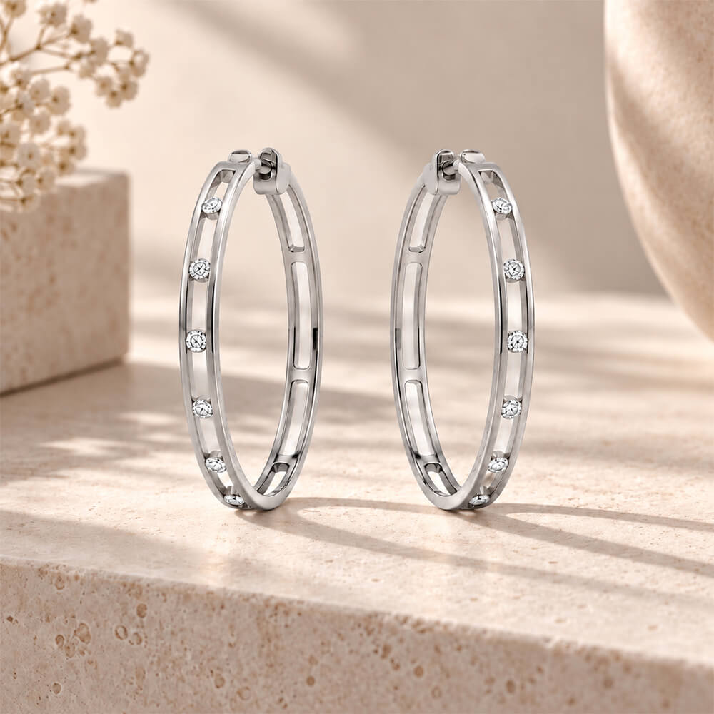 Unique Design Channel Setting Round Cut White Sapphire Hoop Earrings For Women