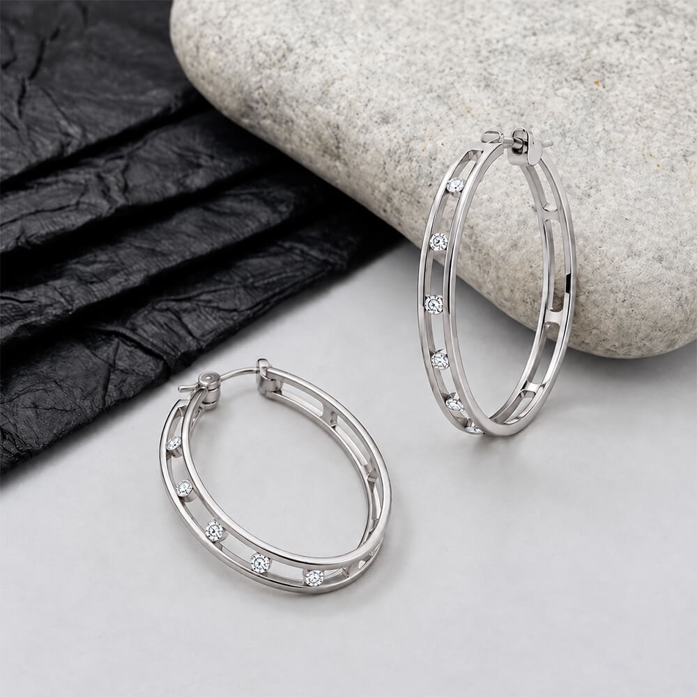 Unique Design Channel Setting Round Cut White Sapphire Hoop Earrings For Women