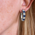 Vintage Channel Setting Baguette & Round Cut Blue & White Sapphire Hoop Earring For Women