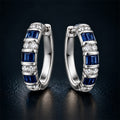 Vintage Channel Setting Baguette & Round Cut Blue & White Sapphire Hoop Earring For Women