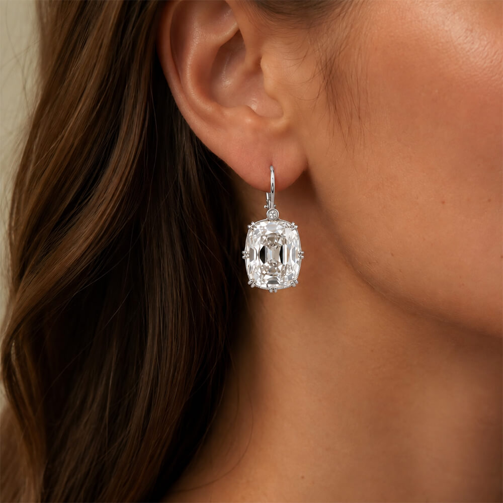 Luxury Jewelry Classic Double Prong Cushion Cut White Sapphire Drop Earrings For Women