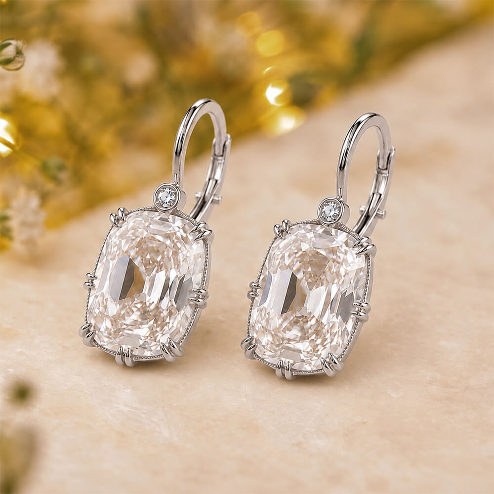 Luxury Jewelry Classic Double Prong Cushion Cut White Sapphire Drop Earrings For Women