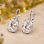 Luxury Jewelry Classic Double Prong Cushion Cut White Sapphire Drop Earrings For Women