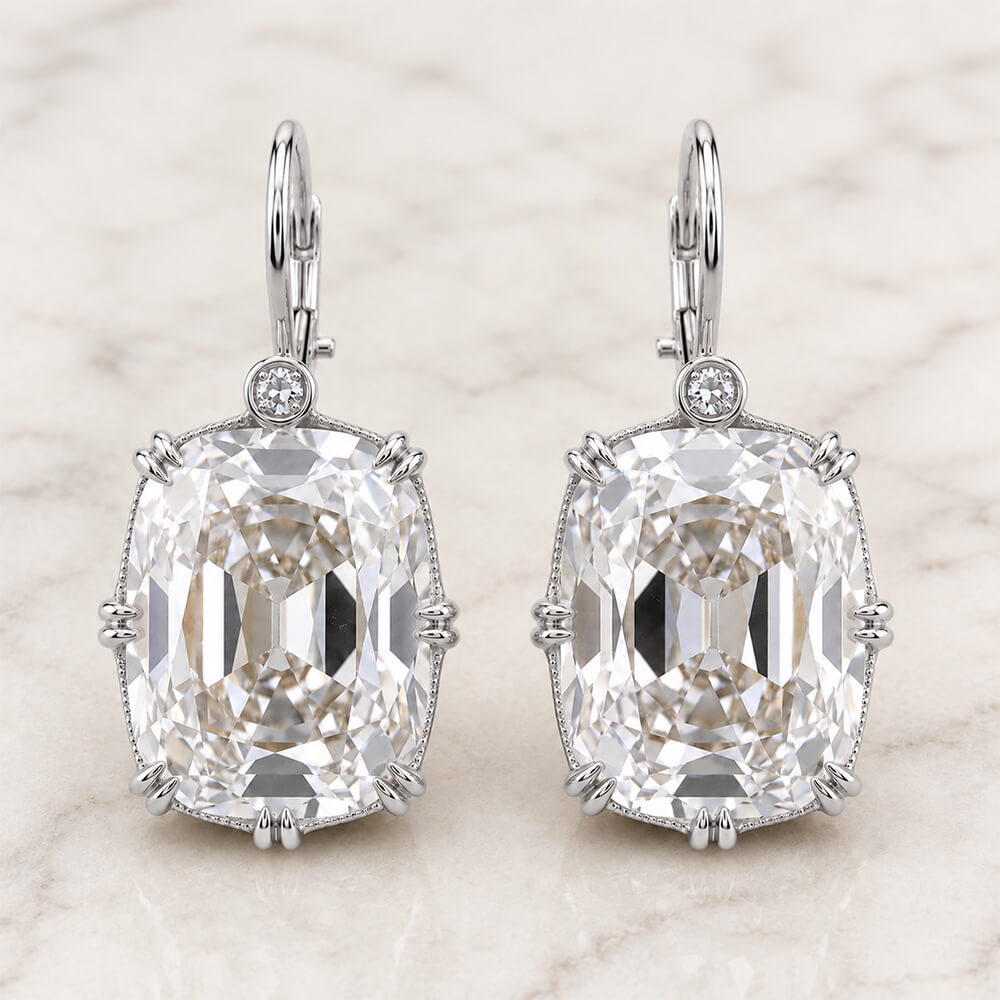 Luxury Jewelry Classic Double Prong Cushion Cut White Sapphire Drop Earrings For Women
