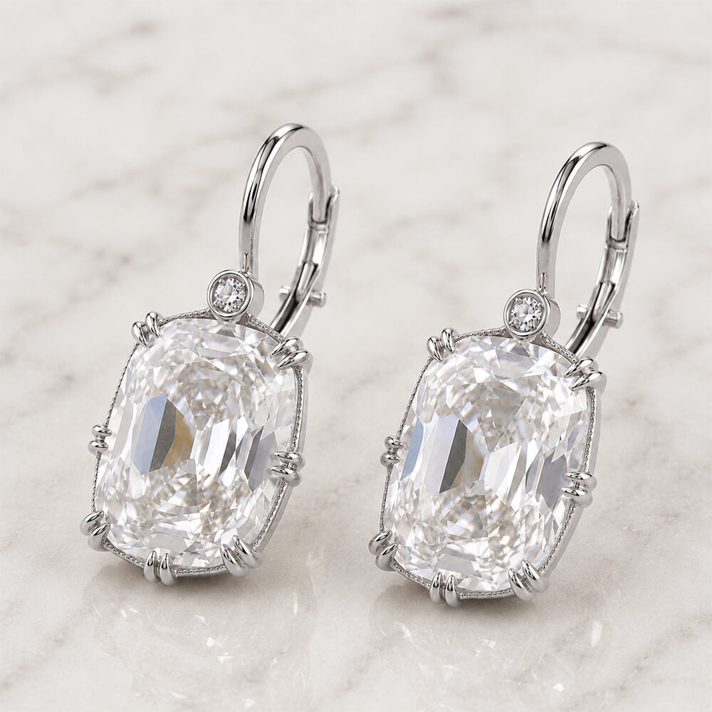 Luxury Jewelry Classic Double Prong Cushion Cut White Sapphire Drop Earrings For Women