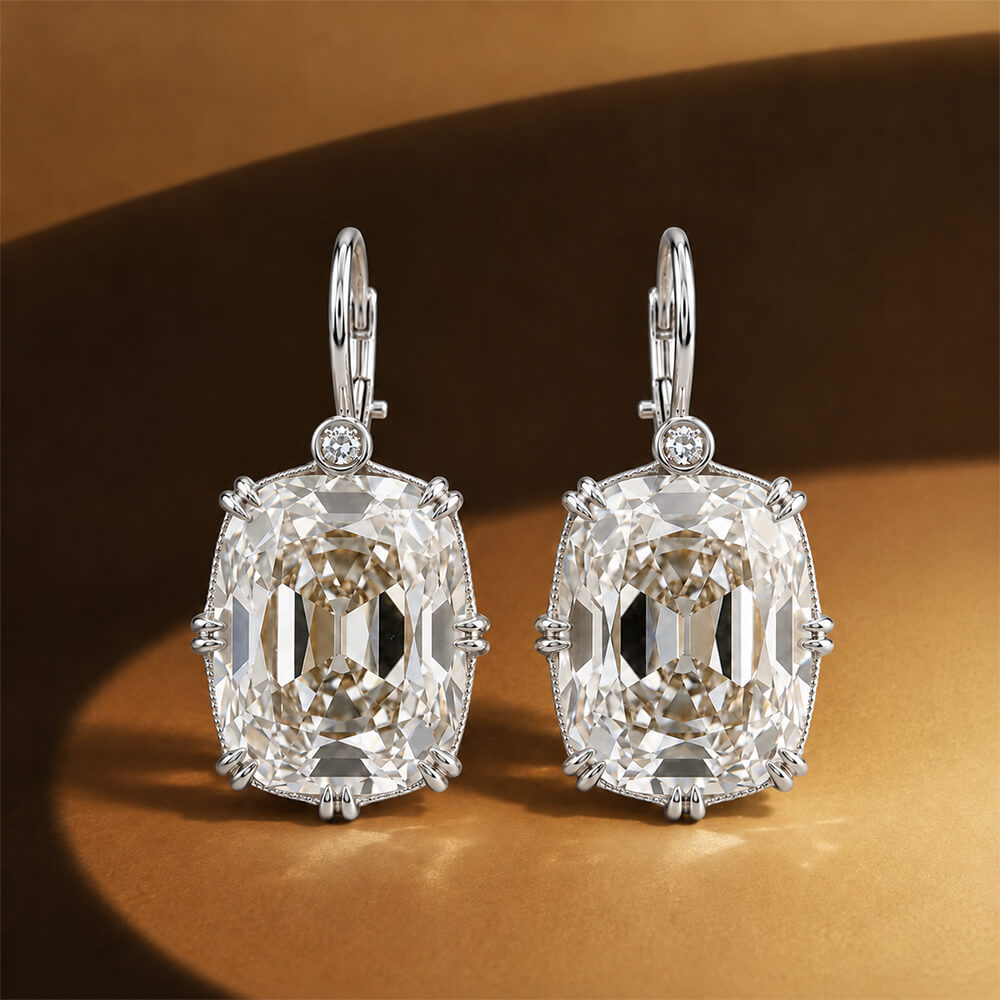 Luxury Jewelry Classic Double Prong Cushion Cut White Sapphire Drop Earrings For Women