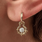 Unique Design Solitaire Yellow Gold Round Cut White Sapphire Drop Earrings For Women