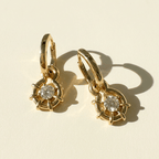Unique Design Solitaire Yellow Gold Round Cut White Sapphire Drop Earrings For Women