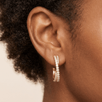 Crossover Design Yellow Gold Round Cut White Sapphire Hoop Earrings For Women