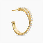 Crossover Design Yellow Gold Round Cut White Sapphire Hoop Earrings For Women
