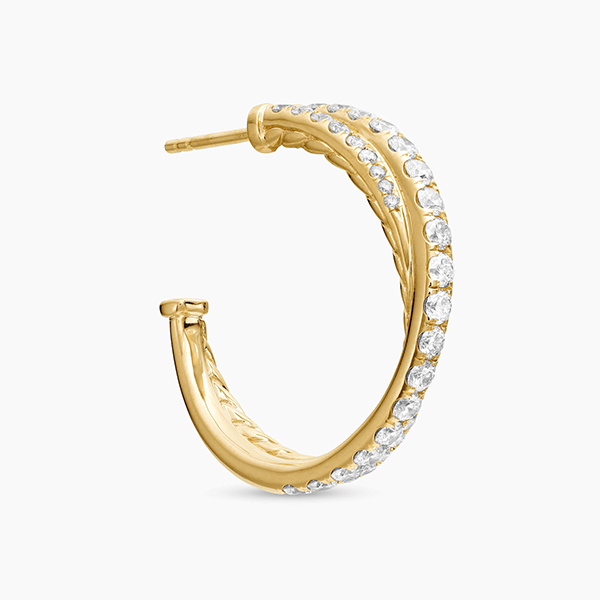 Crossover Design Yellow Gold Round Cut White Sapphire Hoop Earrings For Women