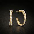 Crossover Design Yellow Gold Round Cut White Sapphire Hoop Earrings For Women