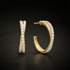 Crossover Design Yellow Gold Round Cut White Sapphire Hoop Earrings For Women