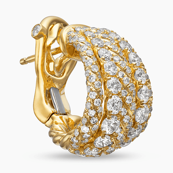 Luxury Jewelry Yellow Gold Multi Row Round Cut White Sapphire Hoop Earrings For Women