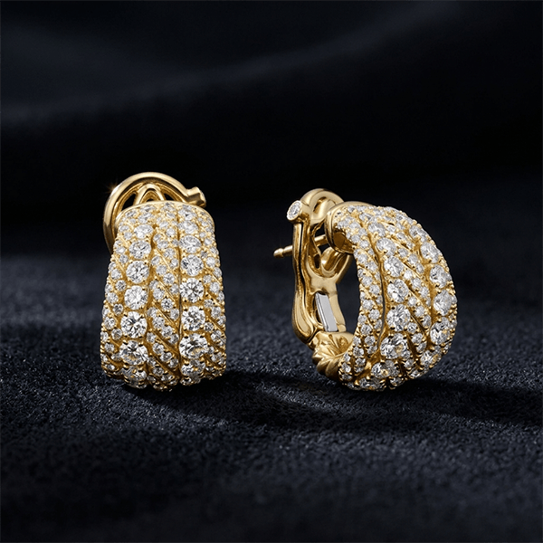 Luxury Jewelry Yellow Gold Multi Row Round Cut White Sapphire Hoop Earrings For Women
